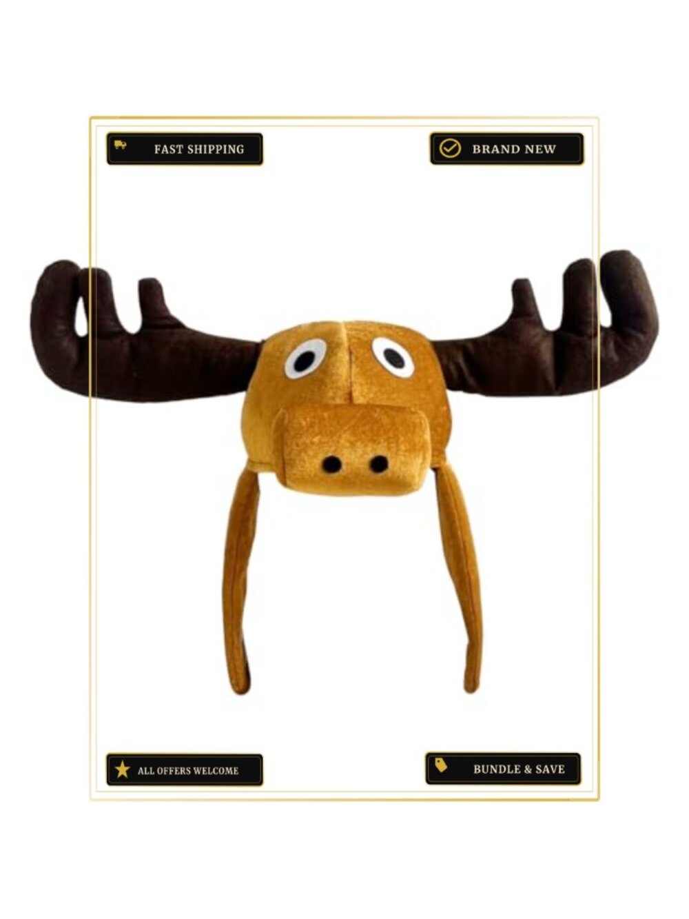 Cartoon Moose Plush Costume Hat Christmas Reindeer Stuffed Animal Adult One Size